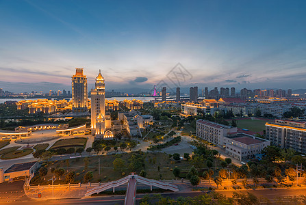 校园夜景厦门集美大学夜景背景