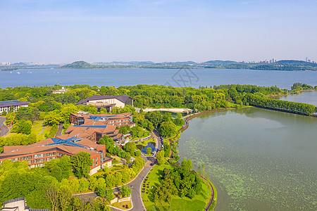 休闲山庄田园湖景度假山庄背景