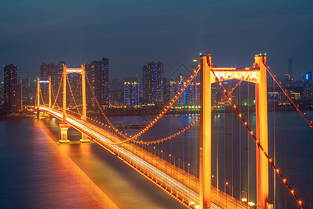 武汉鹦鹉洲长江大桥夜景现代高清图片素材