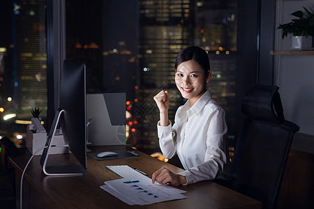 商务女性深夜加班加油背景图片