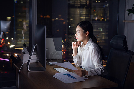 职场女人商务女性深夜加班背景