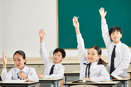 小学生校服小学生课堂举手背景