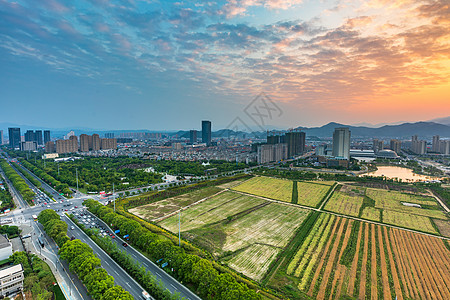 宁波宁海日落城市建筑风光高清图片