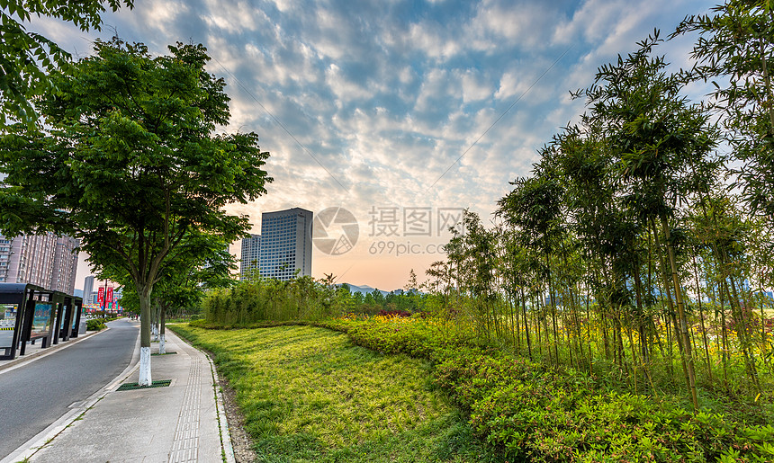 宁波宁海日落城市建筑风光图片