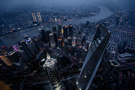 上海夜景鸟瞰陆家嘴高清图片