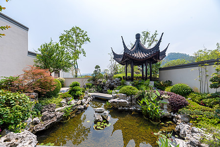 新中式别墅庭院背景图片