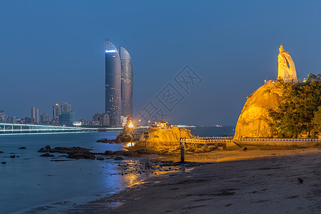 塔夜景鼓浪屿远眺双子塔背景