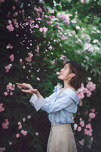 花瓣飘落背景美女伸手接花瓣背景