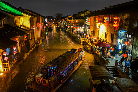 江苏夜景江苏4A景区木渎古镇夜景背景