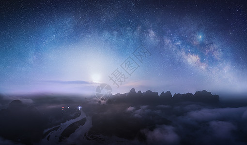 星空夜景桂林山水星空月出背景