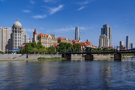 天津海河上城市意大利风情建筑背景图片