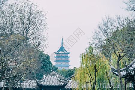 苏州景色雪天拙政园背景