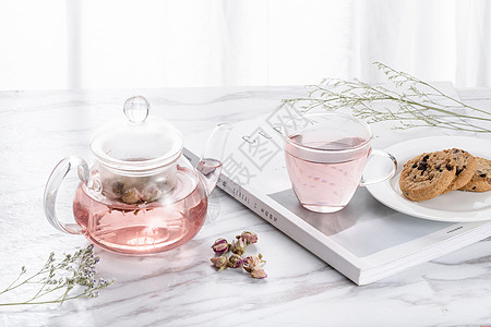 花茶与茶壶美容杂志高清图片