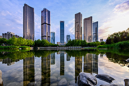 建筑城市夜景北京望京CBD倒影全景背景