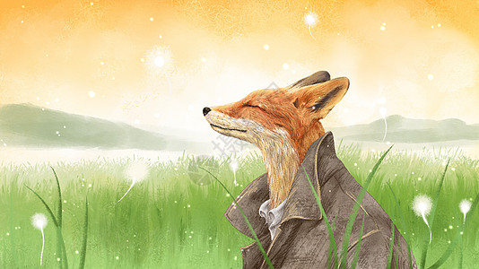 狐狸的思念手绘蒲公英高清图片