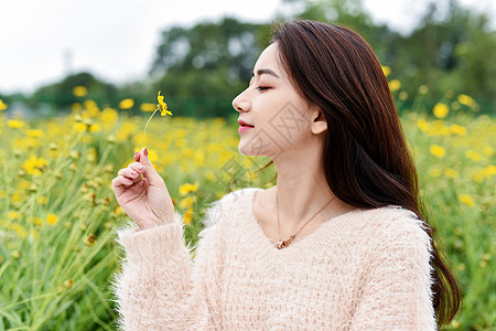 女生图标闻花香的美女背景