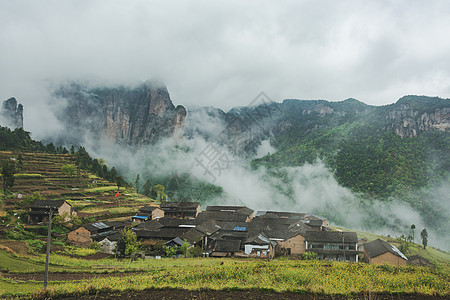 云山雾绕浙江仙居户外风景背景