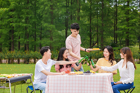 美女聚会青年朋友野餐烧烤背景