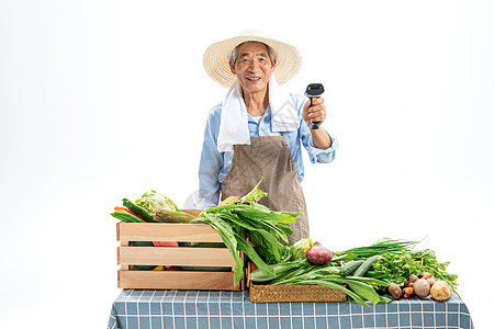 菜农卖菜扫码高清图片