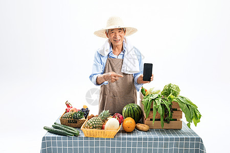果农菜农拿着手机高清图片