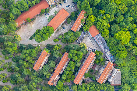 70年代香港航拍绿荫环绕的70年代工厂住宅区背景