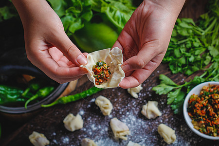 手工包馄饨云吞制作高清图片