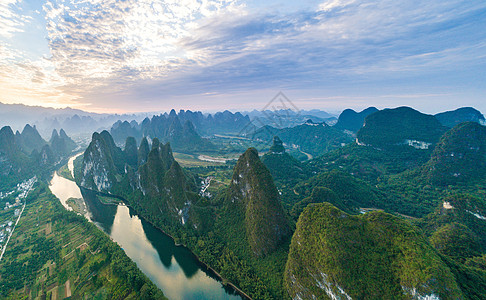 桂林山水画广西省阳朔县九马画山景区航拍风光背景