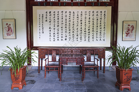 中国风桌古式厅堂背景