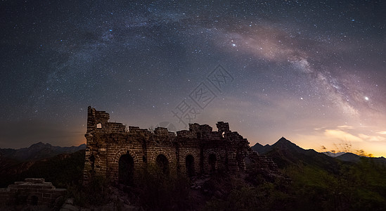 长城夜景星空银河风光背景