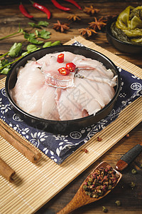 新鲜黑鱼片火锅配菜斑鱼片高清图片