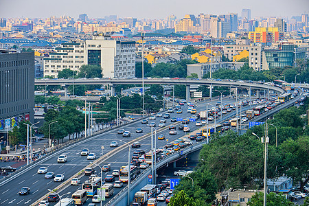 北京西直门桥高峰期车流背景图片