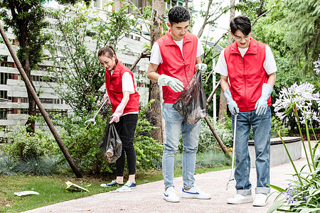 保护环境志愿者拾捡垃圾背景