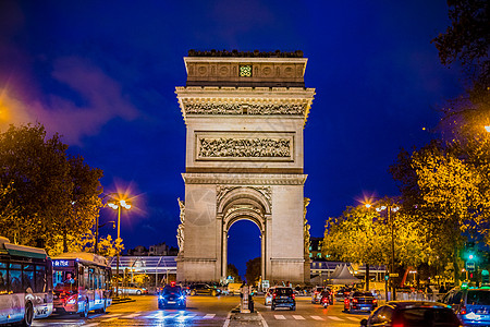 法国巴黎夜景法国巴黎凯旋门背景