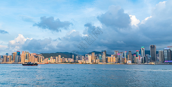 繁荣香港维多利亚港夕阳美景背景