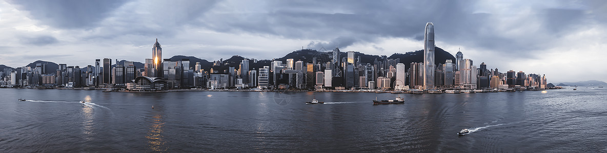 香港全景香港维多利亚港日出全景背景