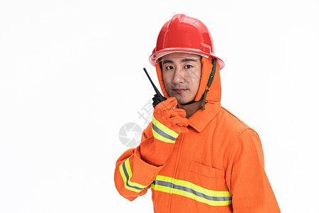 消防服消防员使用对讲机背景
