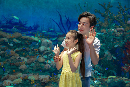 年轻父女参观海洋馆背景图片