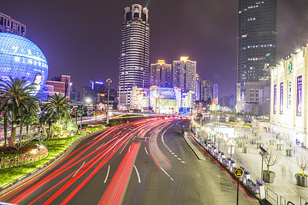 上海徐家汇商圈和车流夜景灯光高清图片素材