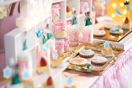 甜品摆台生日派对冰雪女王粉红主题背景