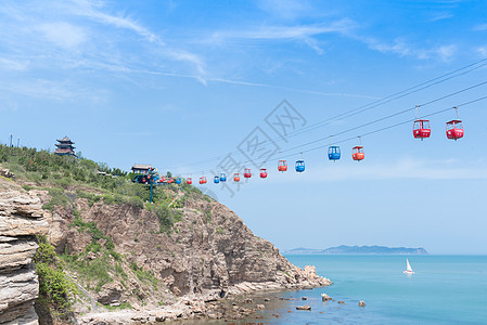 索道缆车蓬莱阁海上索道背景