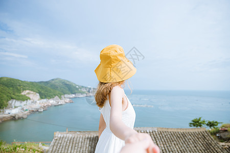 海岛风景夏日海边清新美女背景