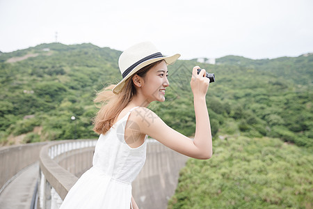 女孩旅游清新美女海岛拍照背景