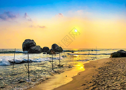 斯里兰卡垂钓斯里兰卡高跷钓鱼背景