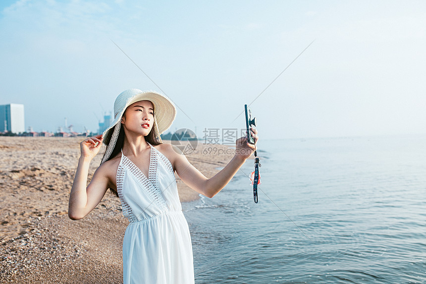 海边自拍人像图片