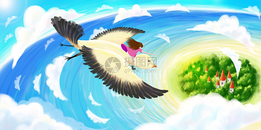 自由翱翔的飞鸟和冒险少女图片