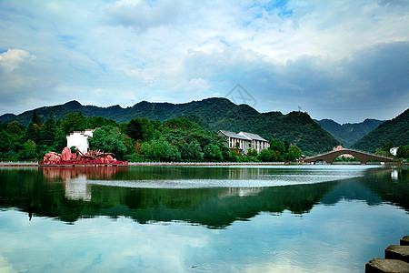 河边背景水乡新农村背景