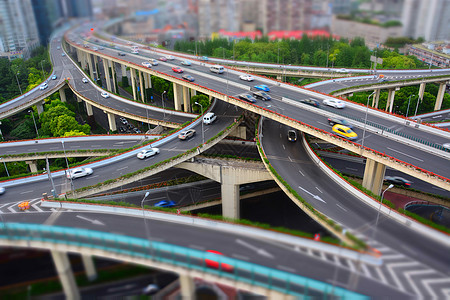 平行车上海城市交通微缩景观移轴摄影背景
