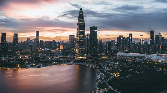 深圳建筑夜景深圳湾人才公园日落景色背景