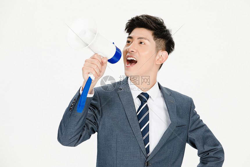 商务男性拿喇叭呐喊