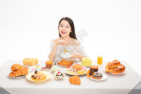 吃美食美女吃甜点背景